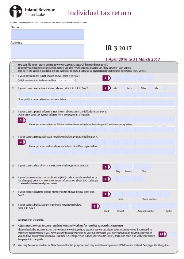 IR3 – Tax return