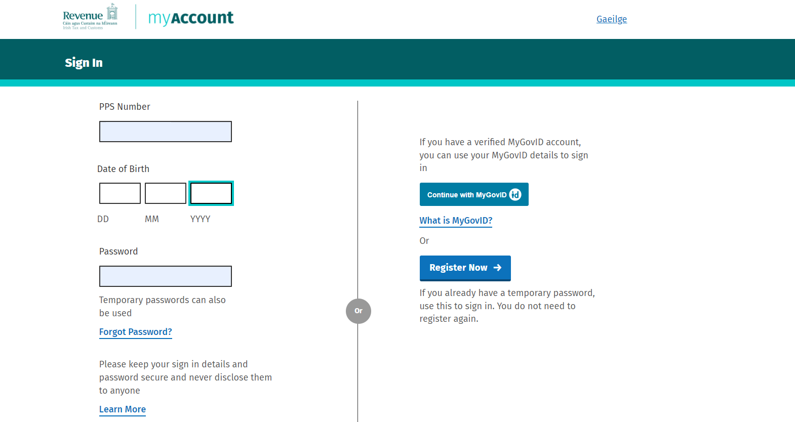 You should enter your personal profile on the Revenue website