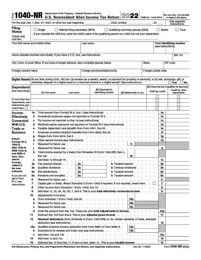 Form 1040NR page 1