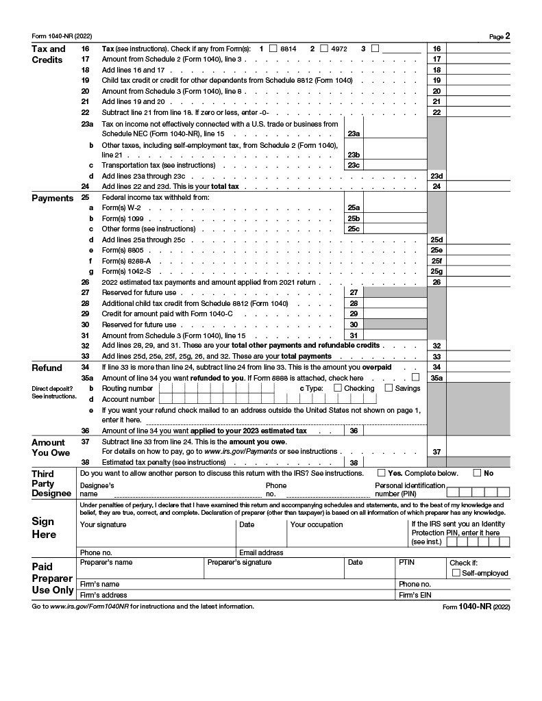 Form 1040NR page 2
